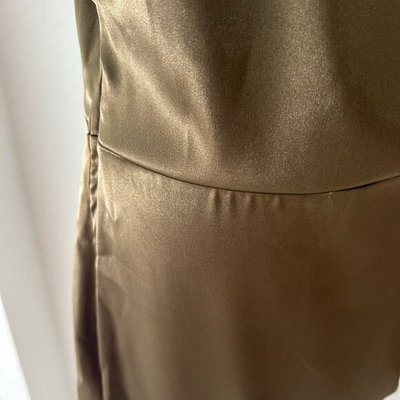 NWT City Studio Asymmetric Olive Satin Mini Dress - Picture 4 of 5